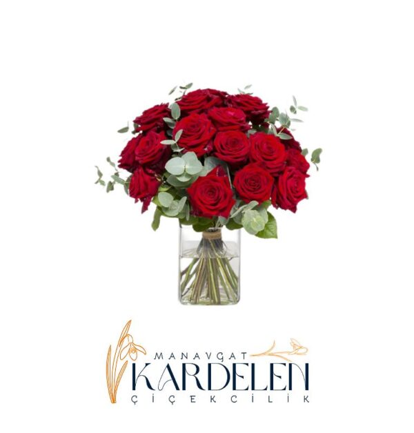 Cam-Vazoda-21-Adet-Kirmizi-Gul-Buketi