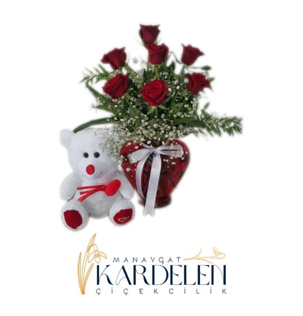 Kalp-Vazoda-7-Adet-Gul-ve-Ayicik