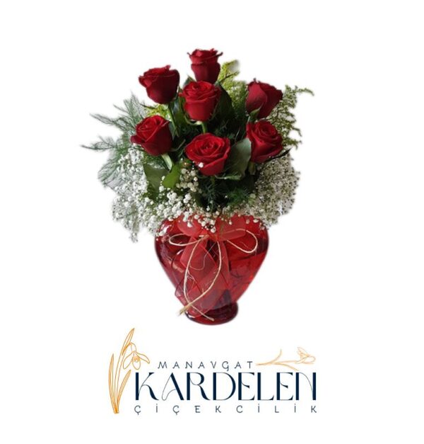 Kirmizi-Kalp-Vazo-7-Adet-Gul