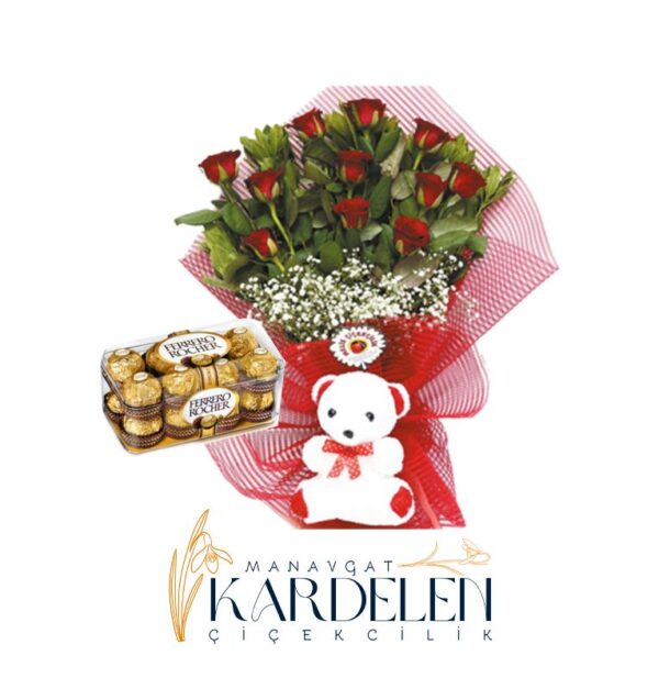 Rocher-ve-Ayicikli-11-Adet-Gul-Buketi