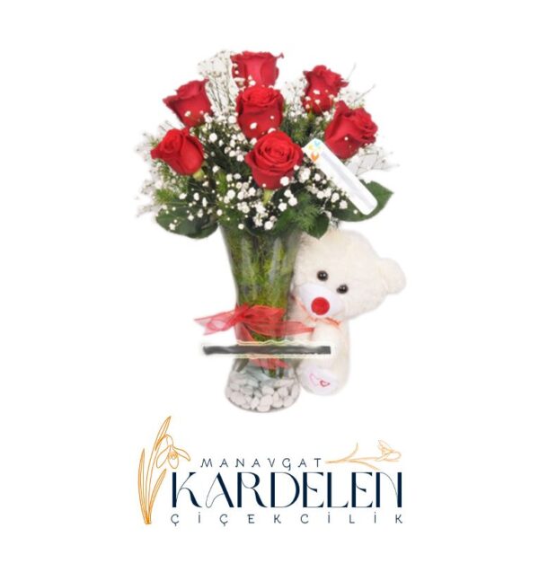 Vazoda-Ayicikli-7-Adet-Gul